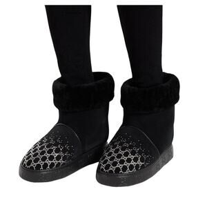 Gucci GG Crystal Motif Black Suede Boot with Merino Wool Lining Womens 39 / US 9